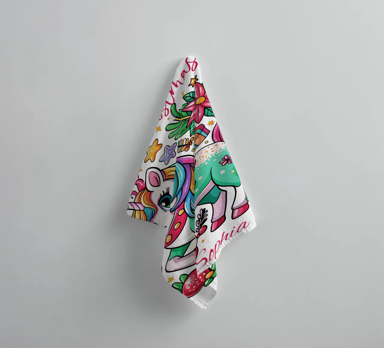 Magical Christmas Cute Unicorn - Add Custom Event and Name towel by Artnesia