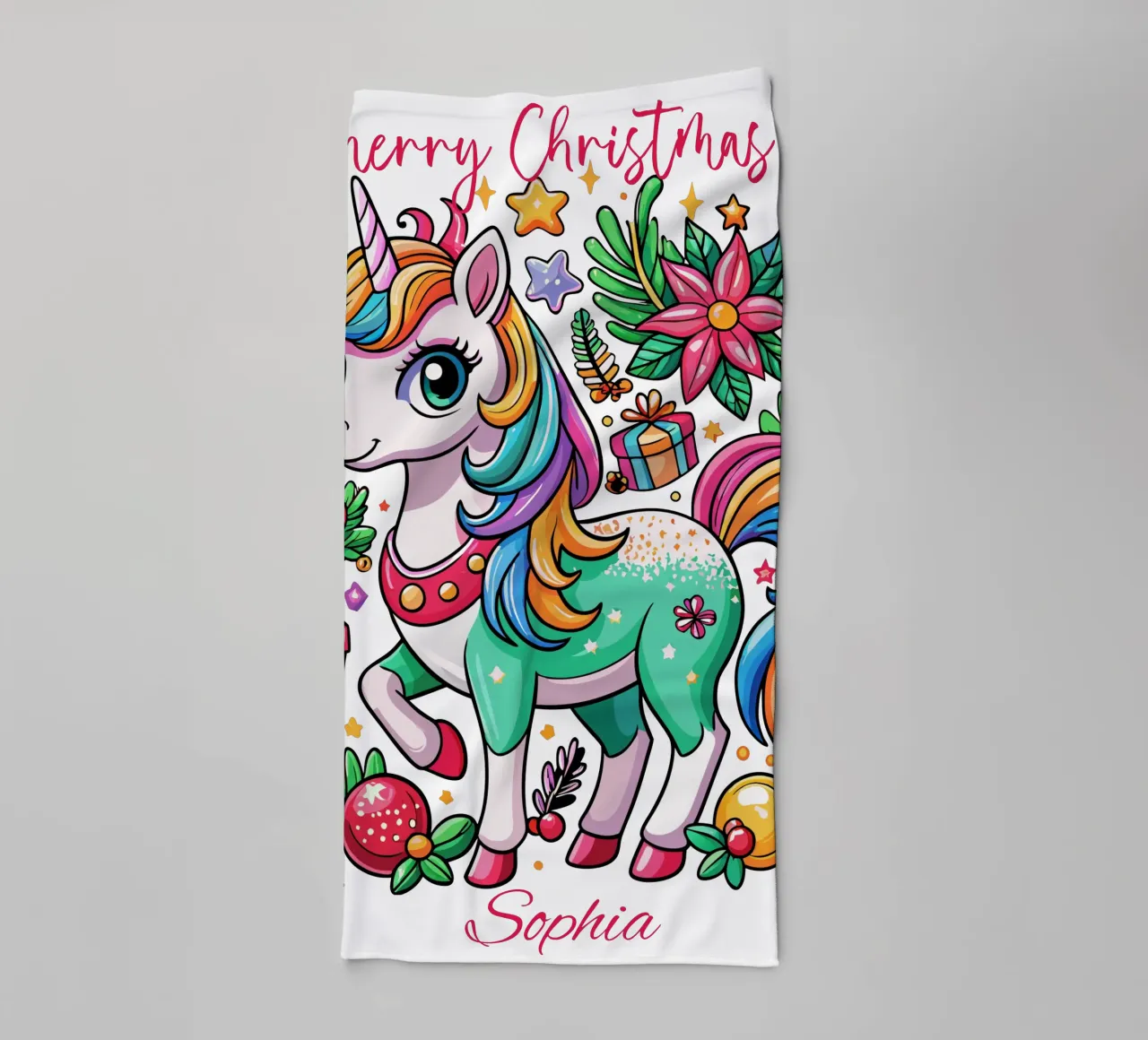 Magical Christmas Cute Unicorn - Add Custom Event and Name towel by Artnesia