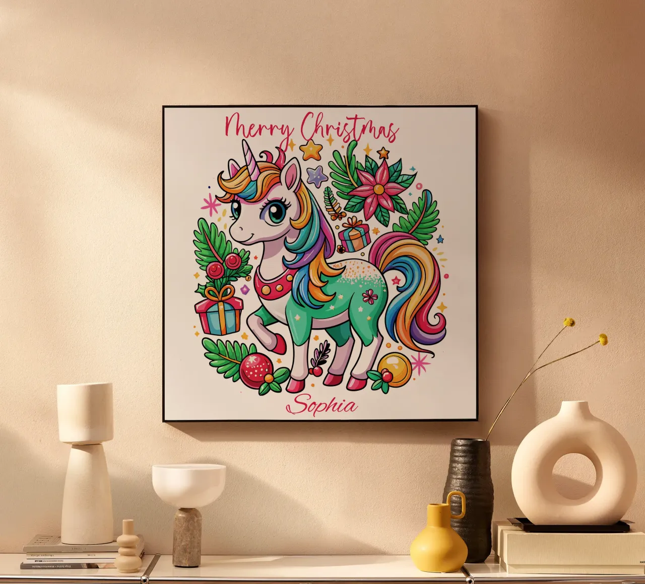 Magical Christmas Cute Unicorn - Add Custom Event and Name alu-dibond by Artnesia