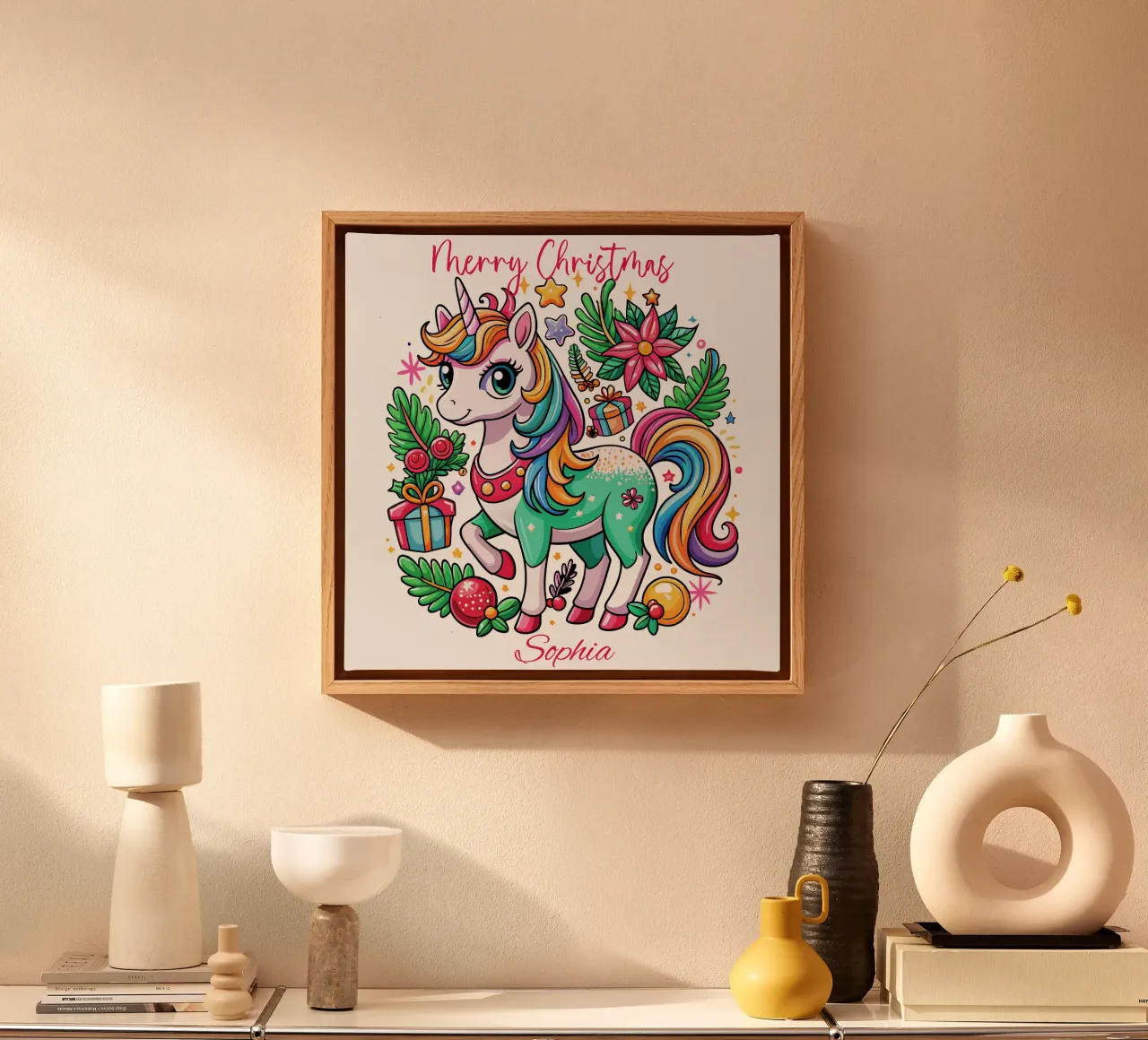 Magical Christmas Cute Unicorn - Add Custom Event and Name canvas by Artnesia