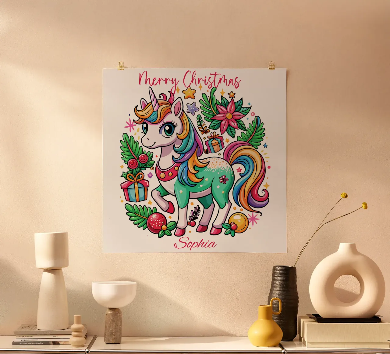 Magical Christmas Cute Unicorn - Add Custom Event and Name hahnemühle by Artnesia