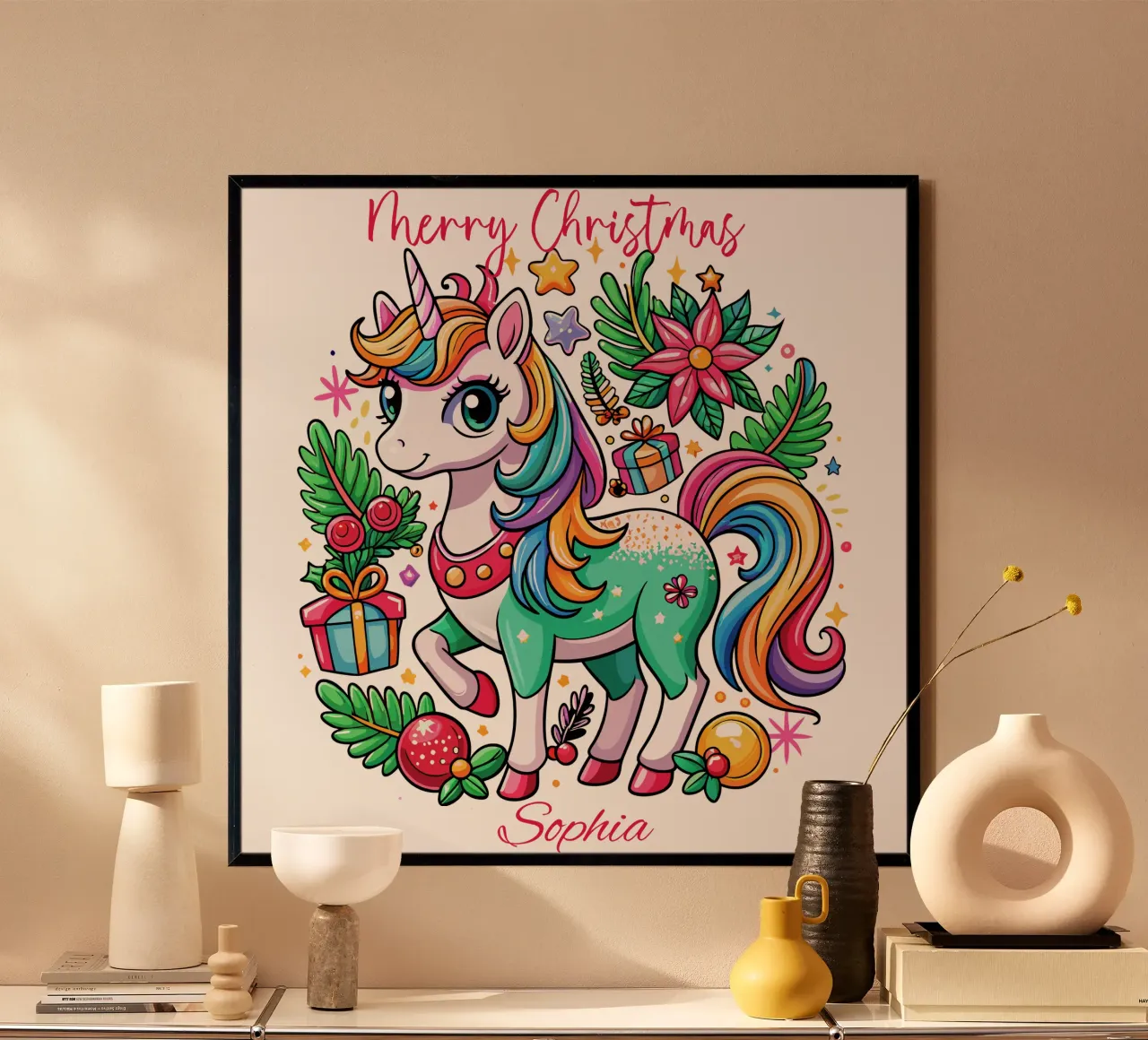 Magical Christmas Cute Unicorn - Add Custom Event and Name hahnemühle by Artnesia