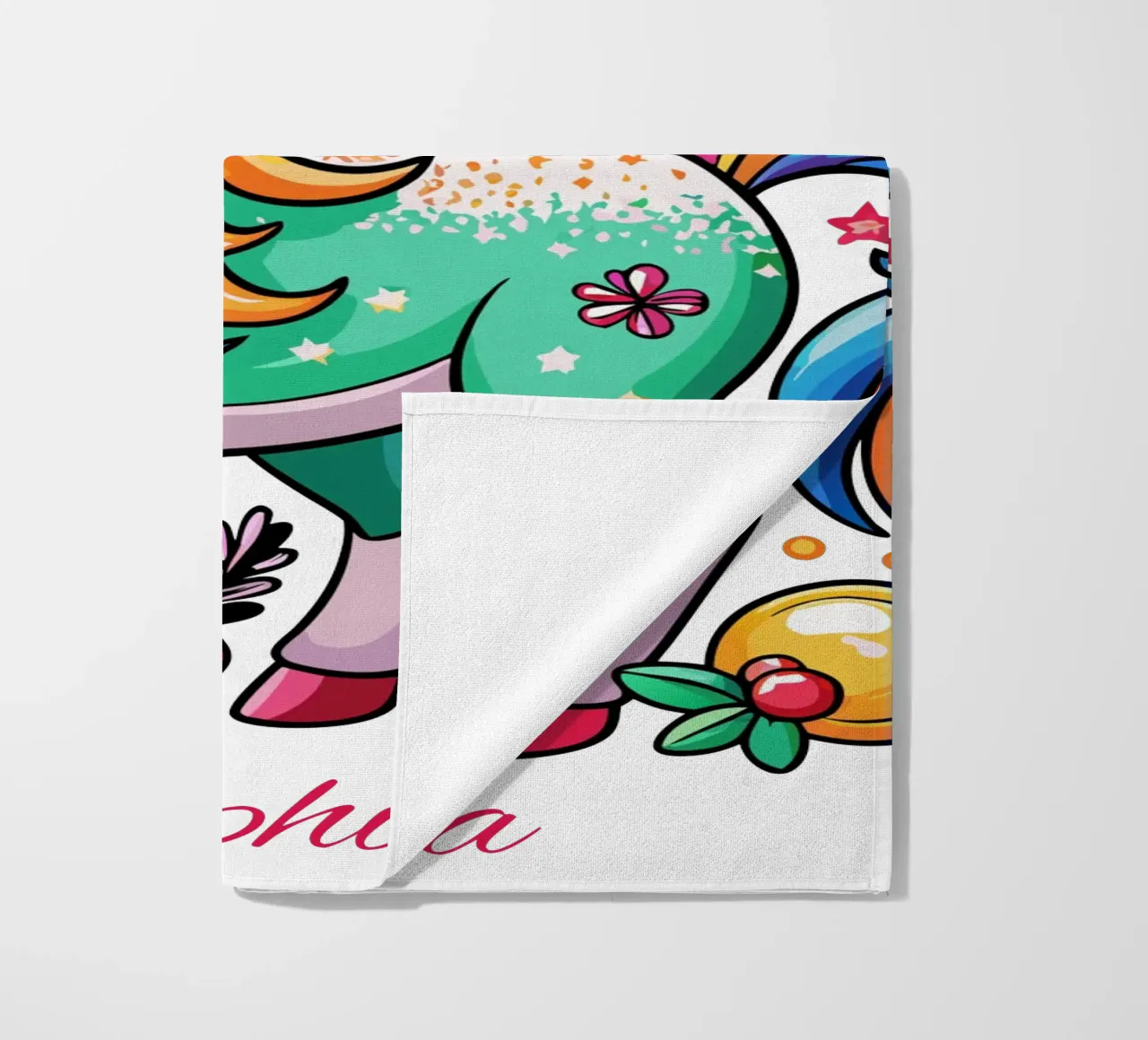 Magical Christmas Cute Unicorn - Add Custom Event and Name beach towel by Artnesia