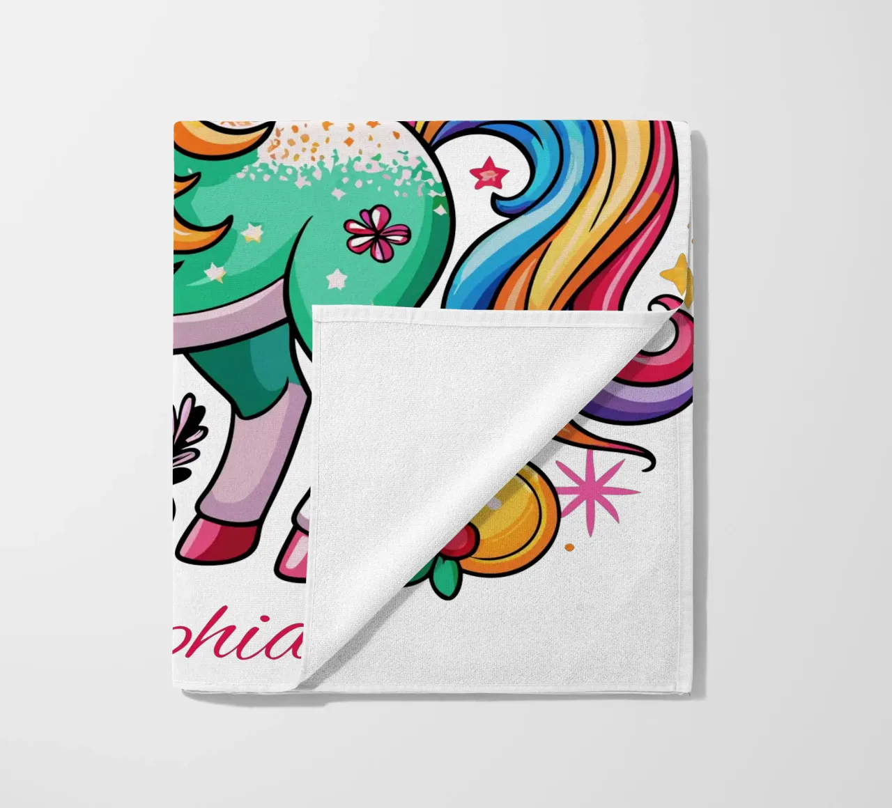 Magical Christmas Cute Unicorn - Add Custom Event and Name beach towel by Artnesia