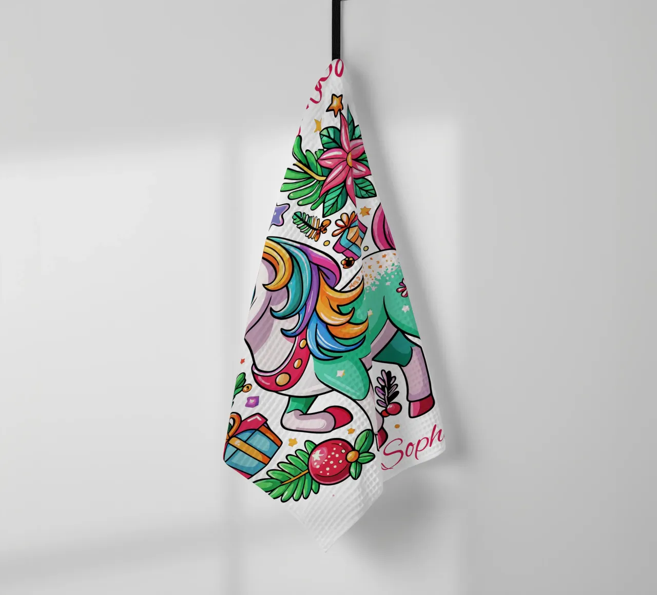 Magical Christmas Cute Unicorn - Add Custom Event and Name tea towel by Artnesia