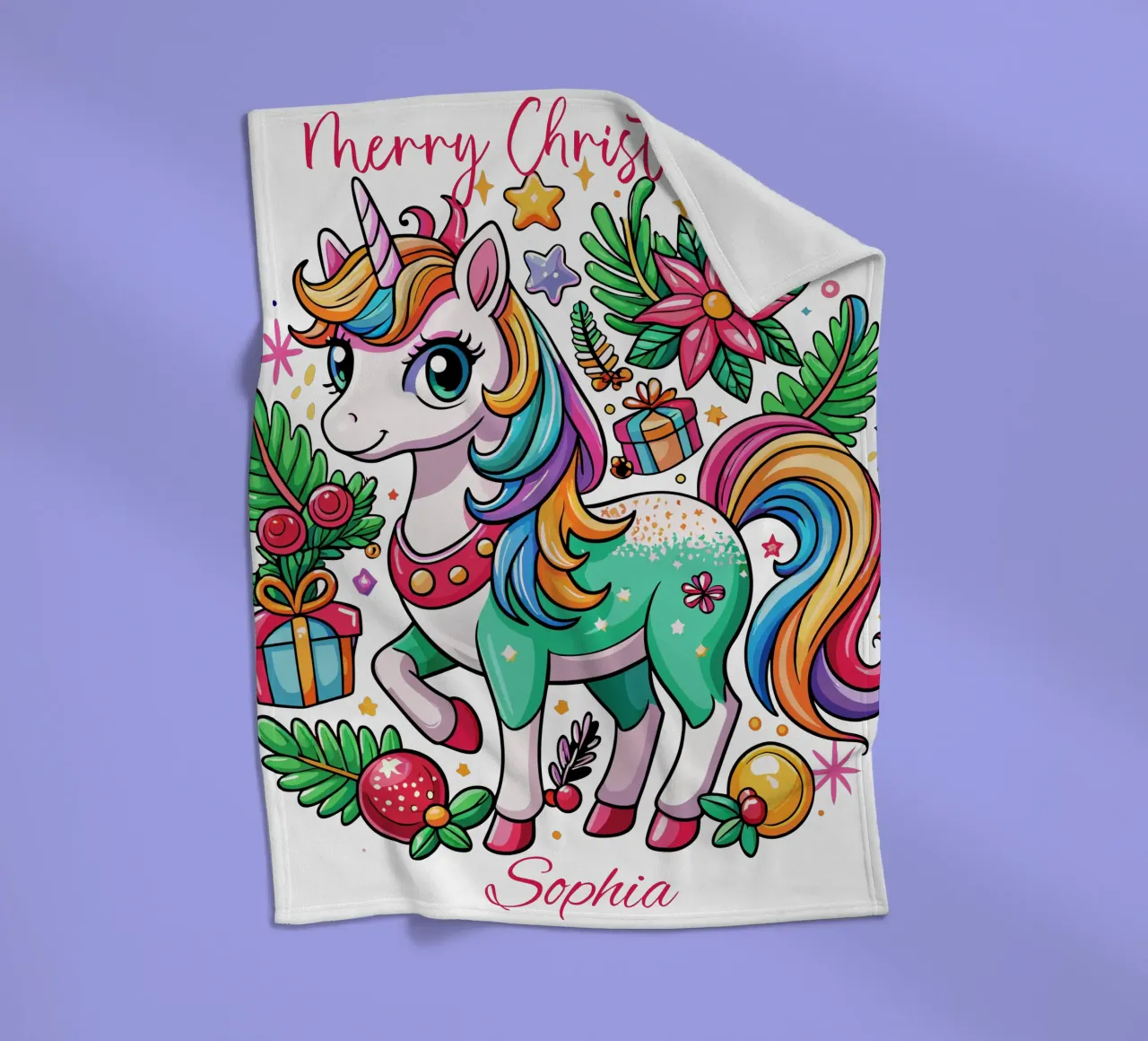 Magical Christmas Cute Unicorn - Add Custom Event and Name fleece blanket by Artnesia