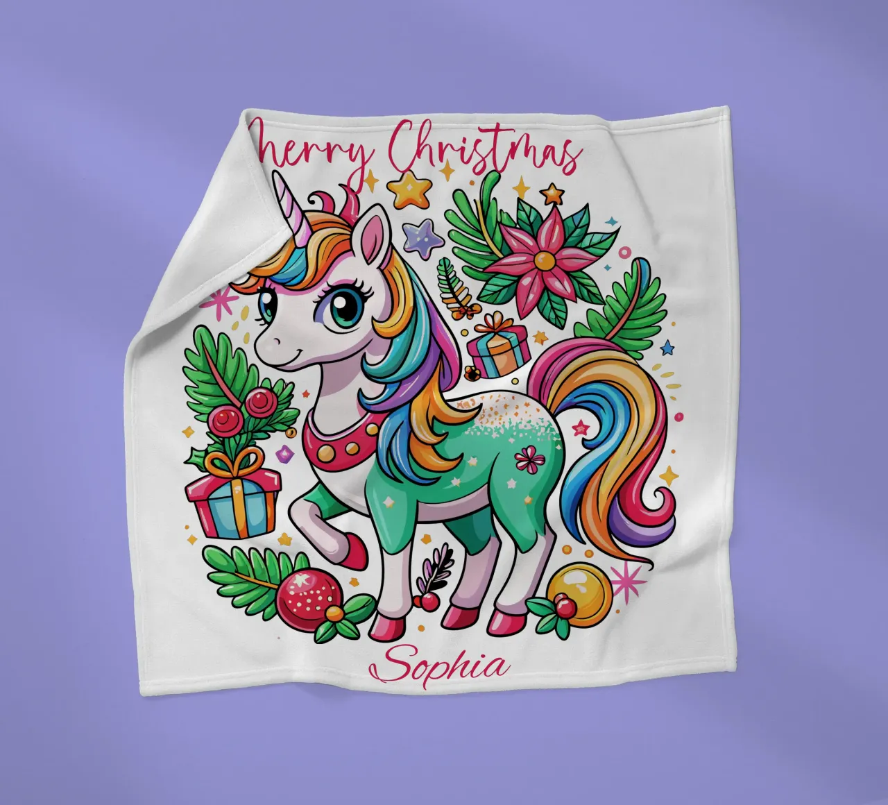 Magical Christmas Cute Unicorn - Add Custom Event and Name fleece blanket by Artnesia