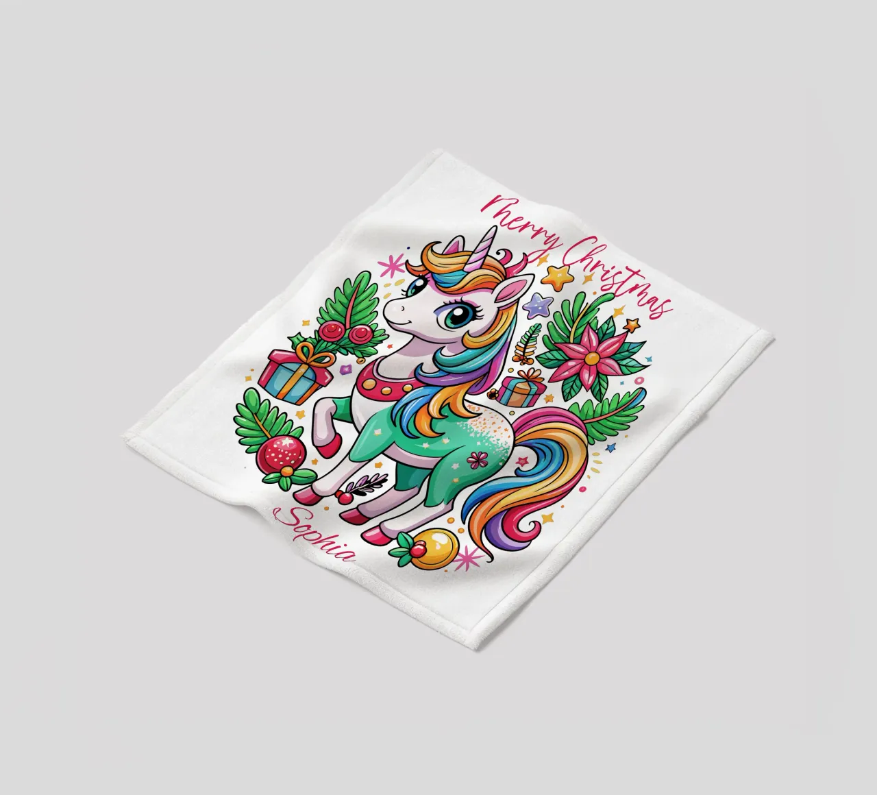 Magical Christmas Cute Unicorn - Add Custom Event and Name fleece blanket by Artnesia