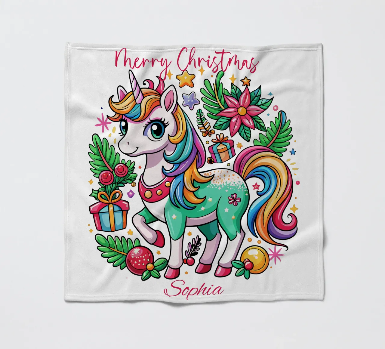 Magical Christmas Cute Unicorn - Add Custom Event and Name fleece blanket by Artnesia