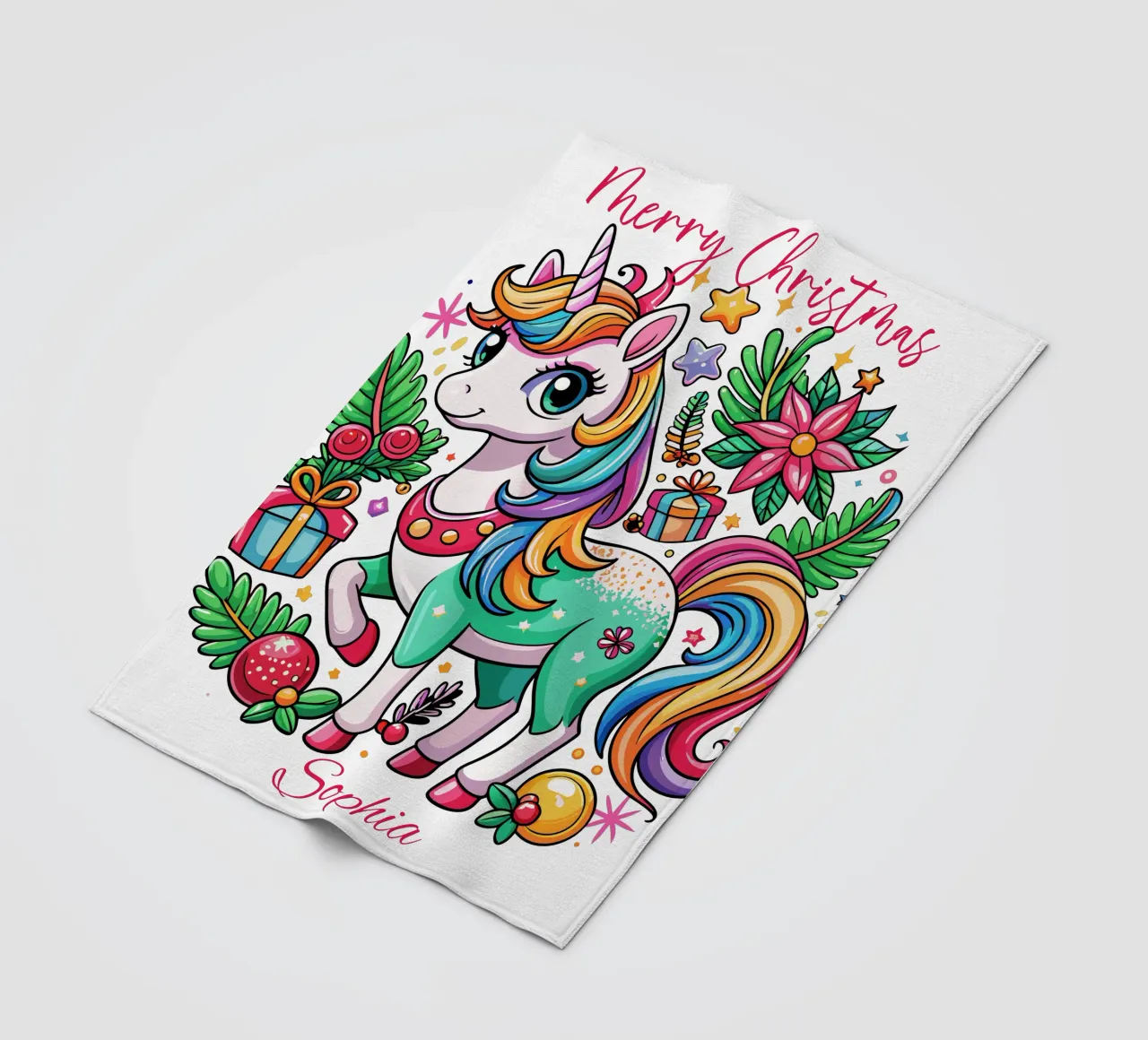 Magical Christmas Cute Unicorn - Add Custom Event and Name fleece blanket by Artnesia