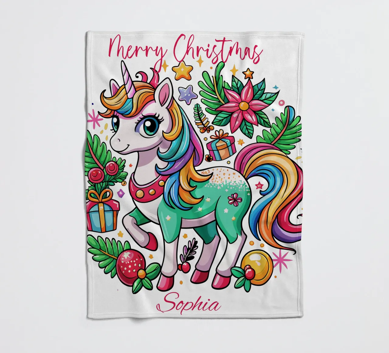 Magical Christmas Cute Unicorn - Add Custom Event and Name fleece blanket by Artnesia