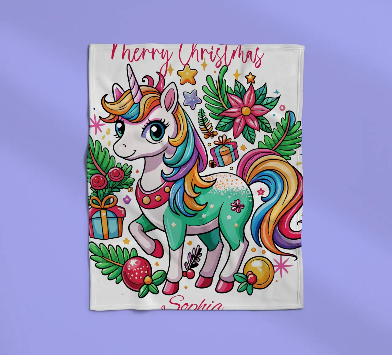 Magical Christmas Cute Unicorn - Add Custom Event and Name fleece blanket by Artnesia