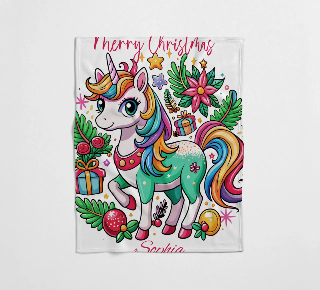 Magical Christmas Cute Unicorn - Add Custom Event and Name fleece blanket by Artnesia