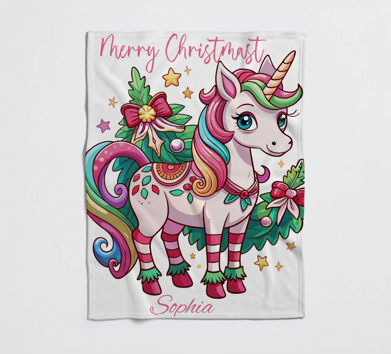 Magical Christmas Cute Unicorn - Add Custom Event and Name Fleecedecke von Artnesia