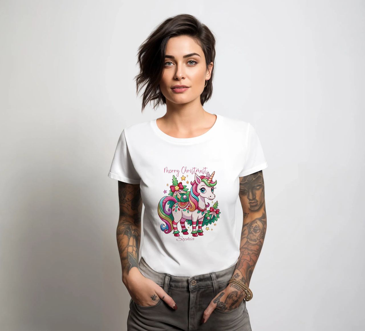 Magical Christmas Cute Unicorn - Add Custom Event and Name t-shirt da donna da Artnesia