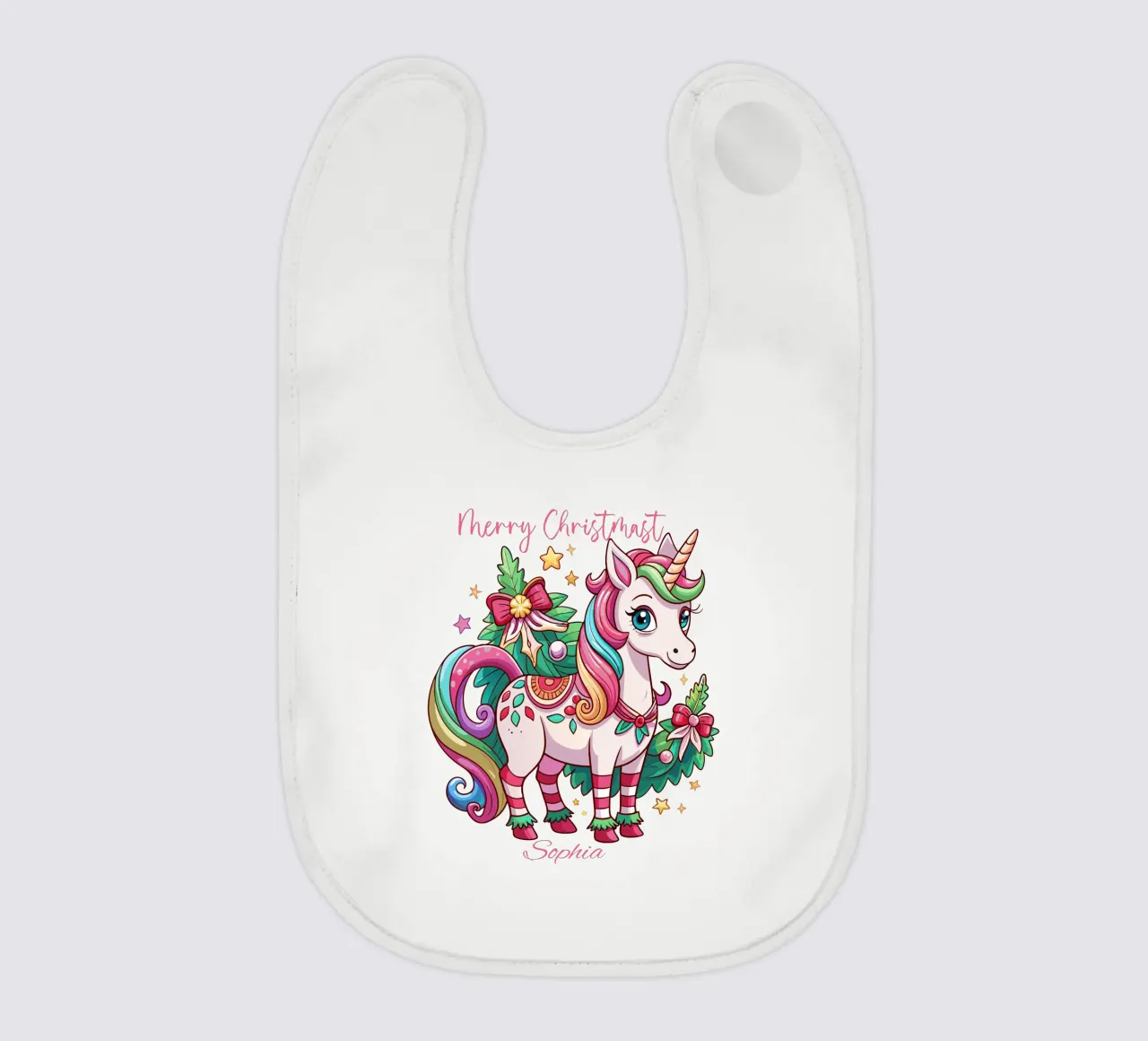 Magical Christmas Cute Unicorn - Add Custom Event and Name baby slabbetje van Artnesia