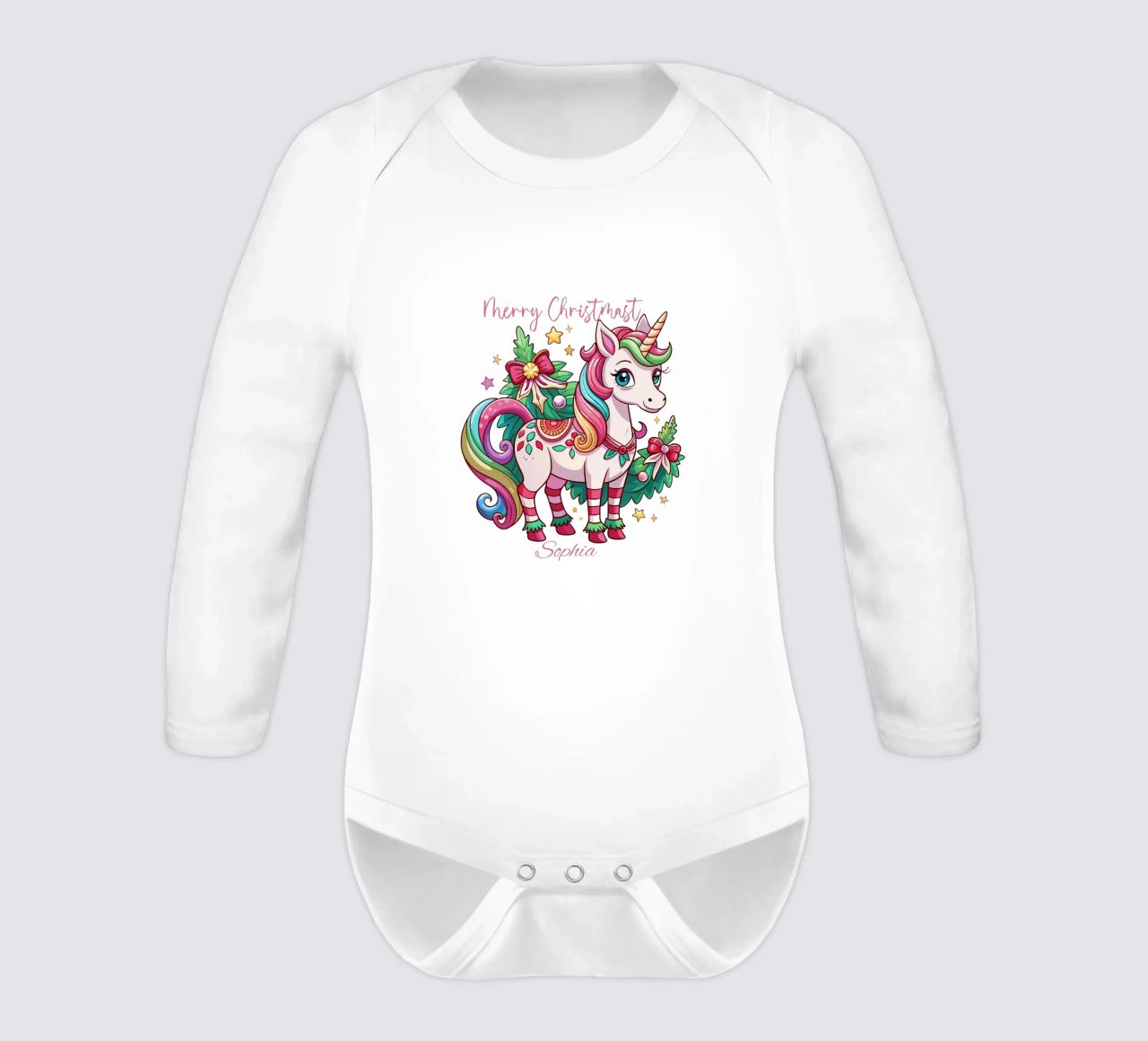 Magical Christmas Cute Unicorn - Add Custom Event and Name body neonato maniche lunghe da Artnesia