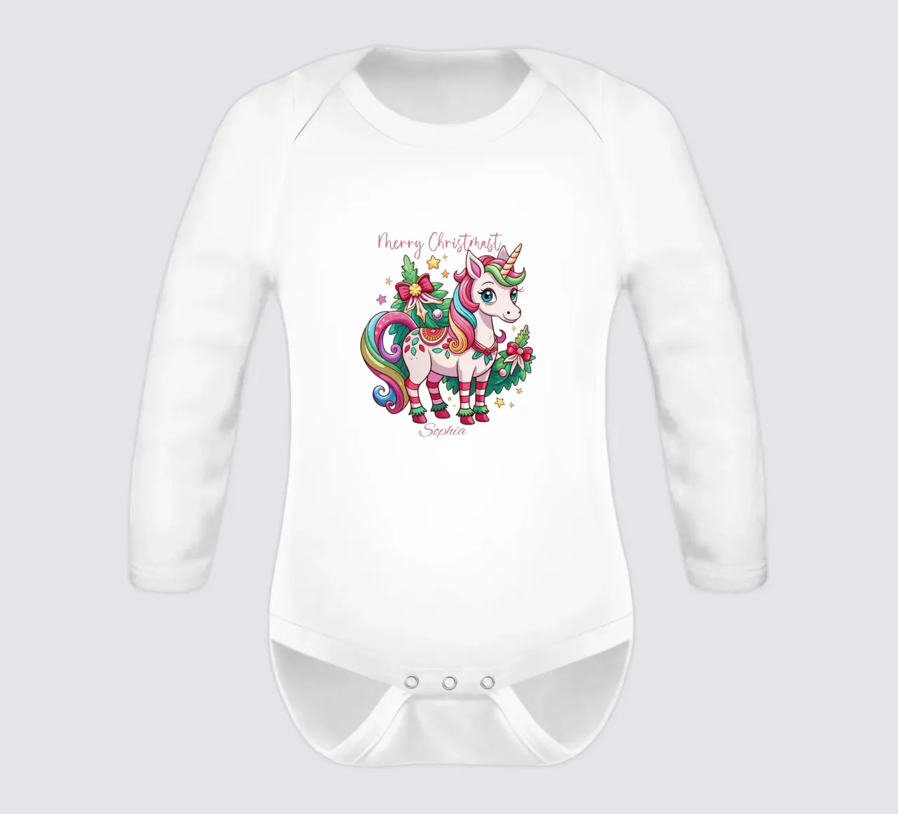 Magical Christmas Cute Unicorn - Add Custom Event and Name body neonato maniche lunghe da Artnesia