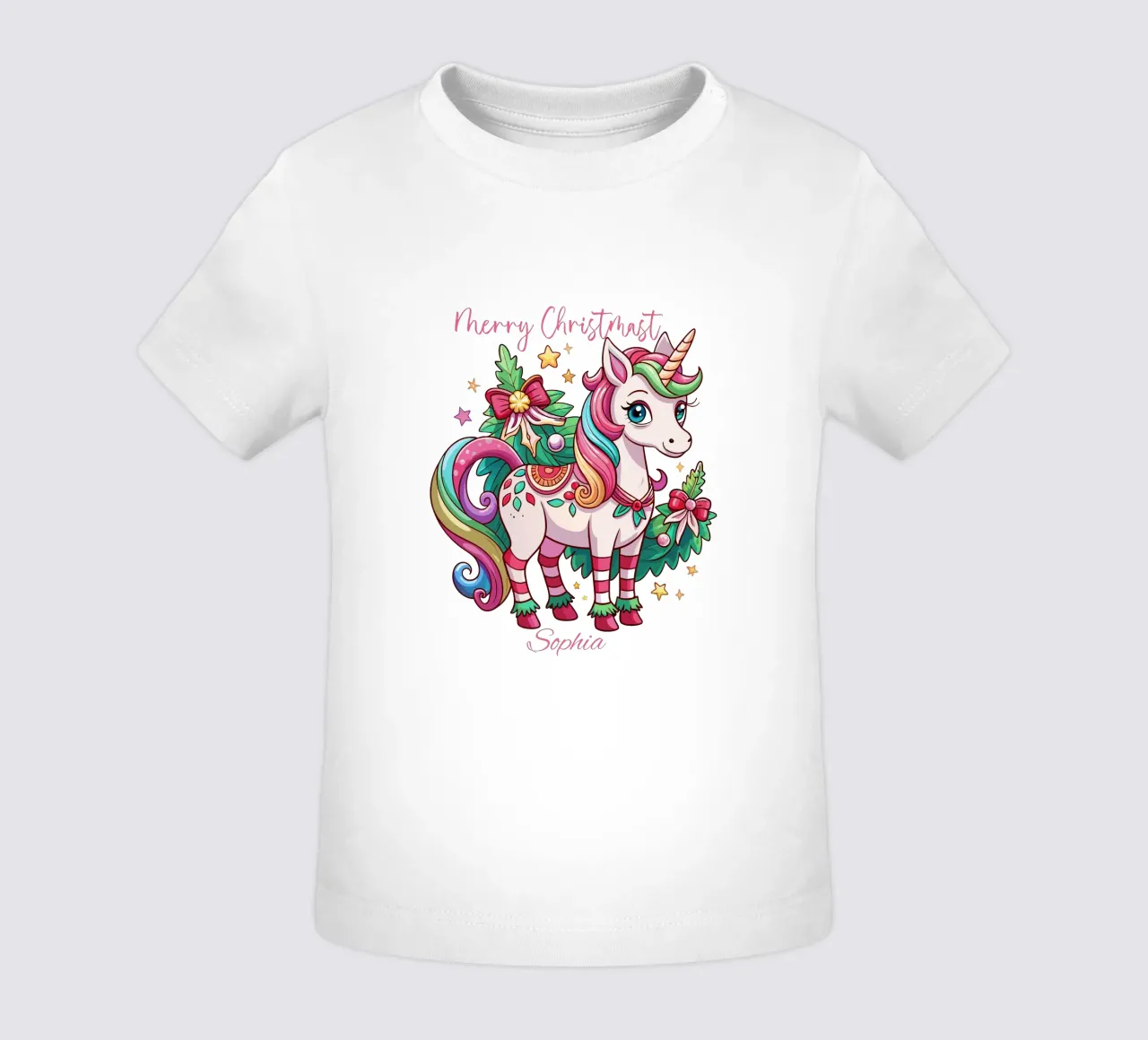 Magical Christmas Cute Unicorn - Add Custom Event and Name baby t-shirt by Artnesia