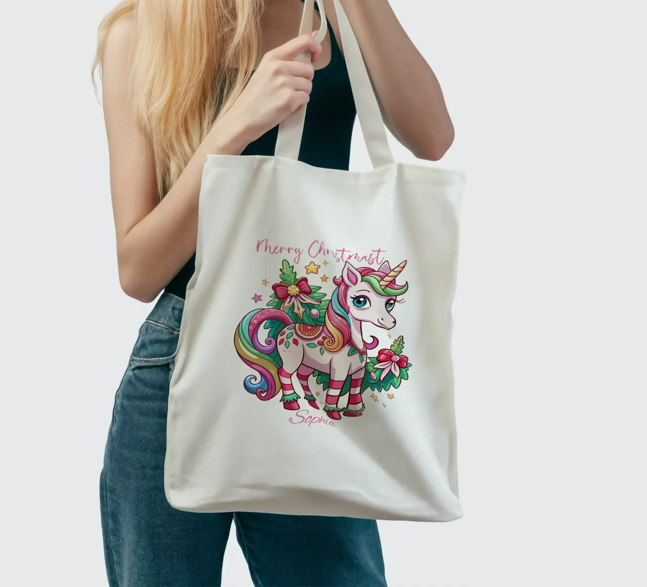 Magical Christmas Cute Unicorn - Add Custom Event and Name borsa in juta da Artnesia