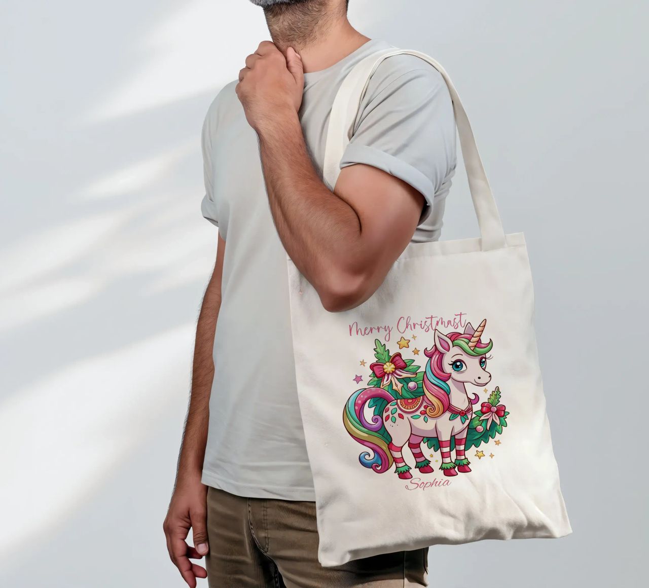 Magical Christmas Cute Unicorn - Add Custom Event and Name borsa in juta da Artnesia
