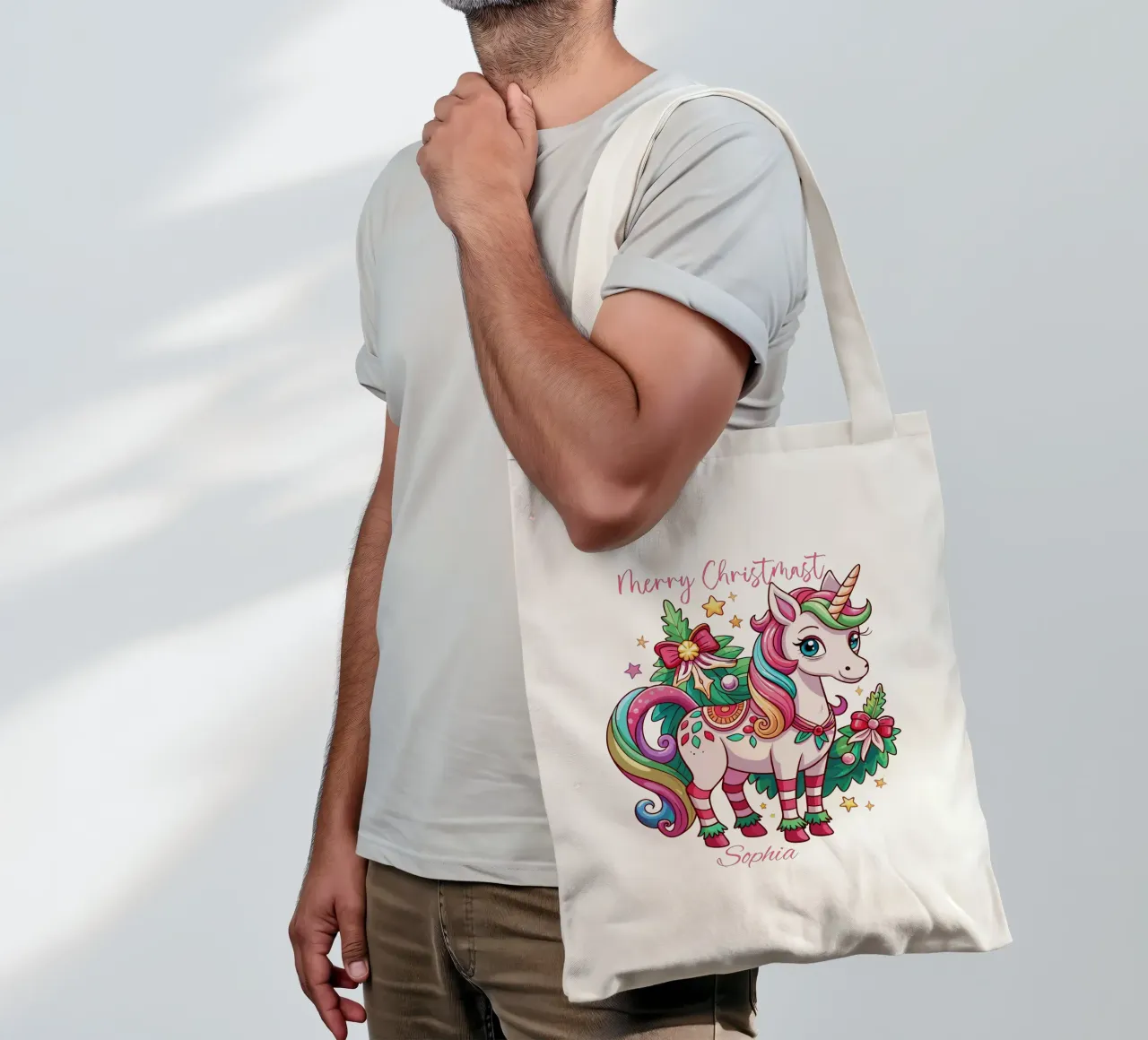 Magical Christmas Cute Unicorn - Add Custom Event and Name borsa in juta da Artnesia