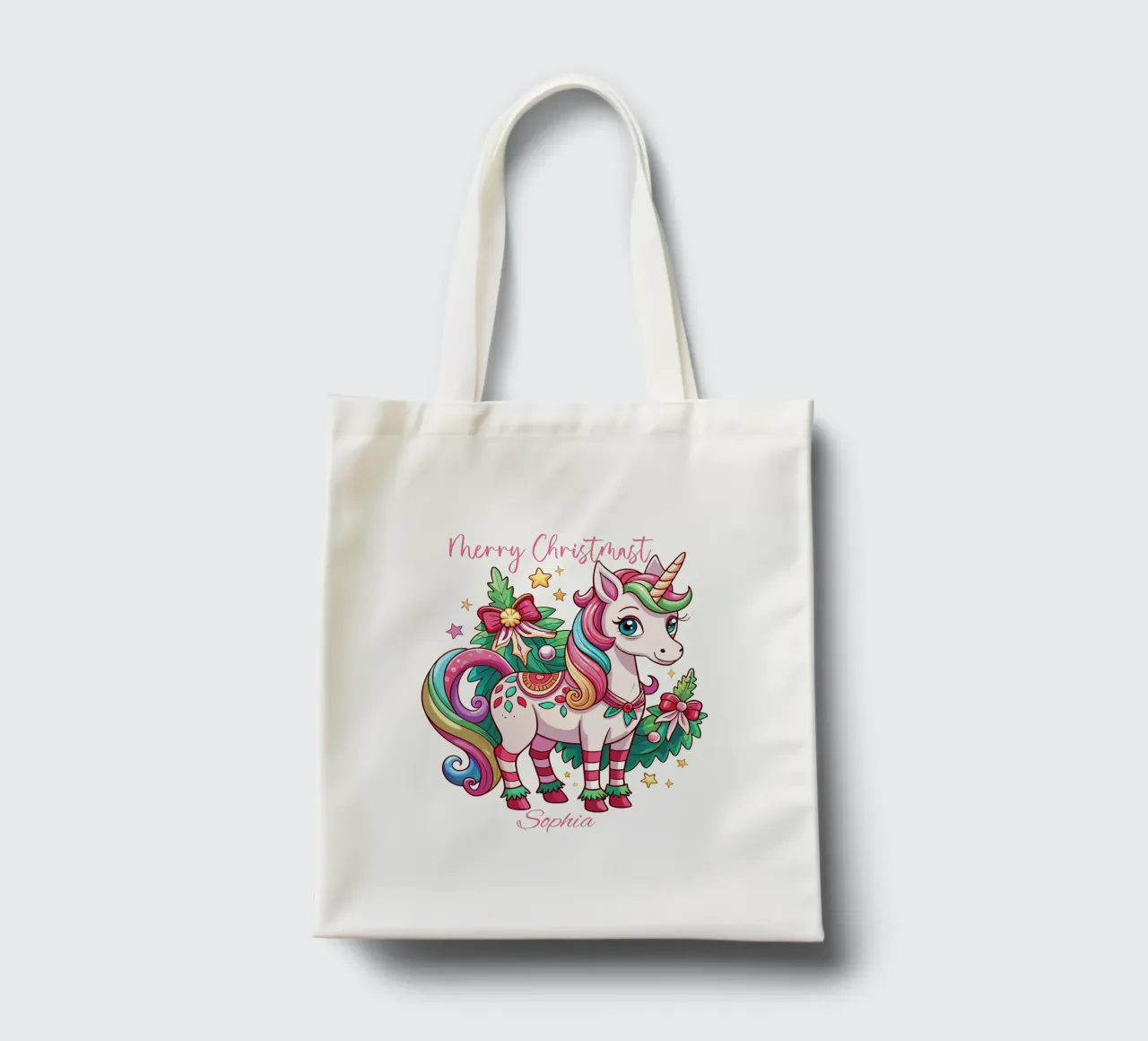 Magical Christmas Cute Unicorn - Add Custom Event and Name borsa in juta da Artnesia