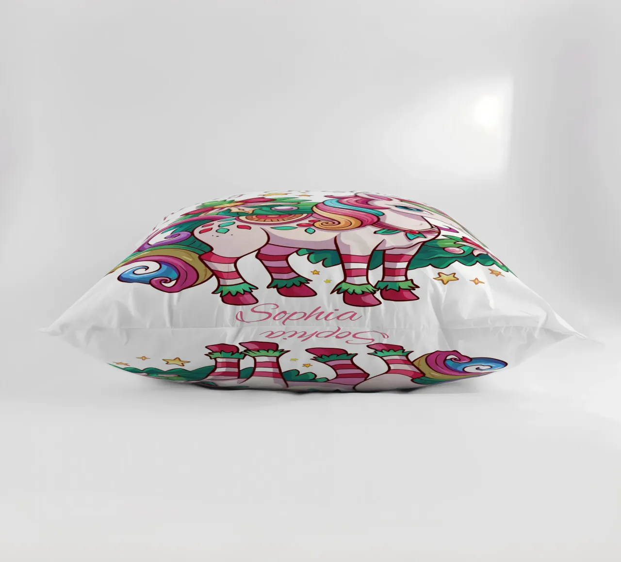 Magical Christmas Cute Unicorn - Add Custom Event and Name decorative cushion by Artnesia
