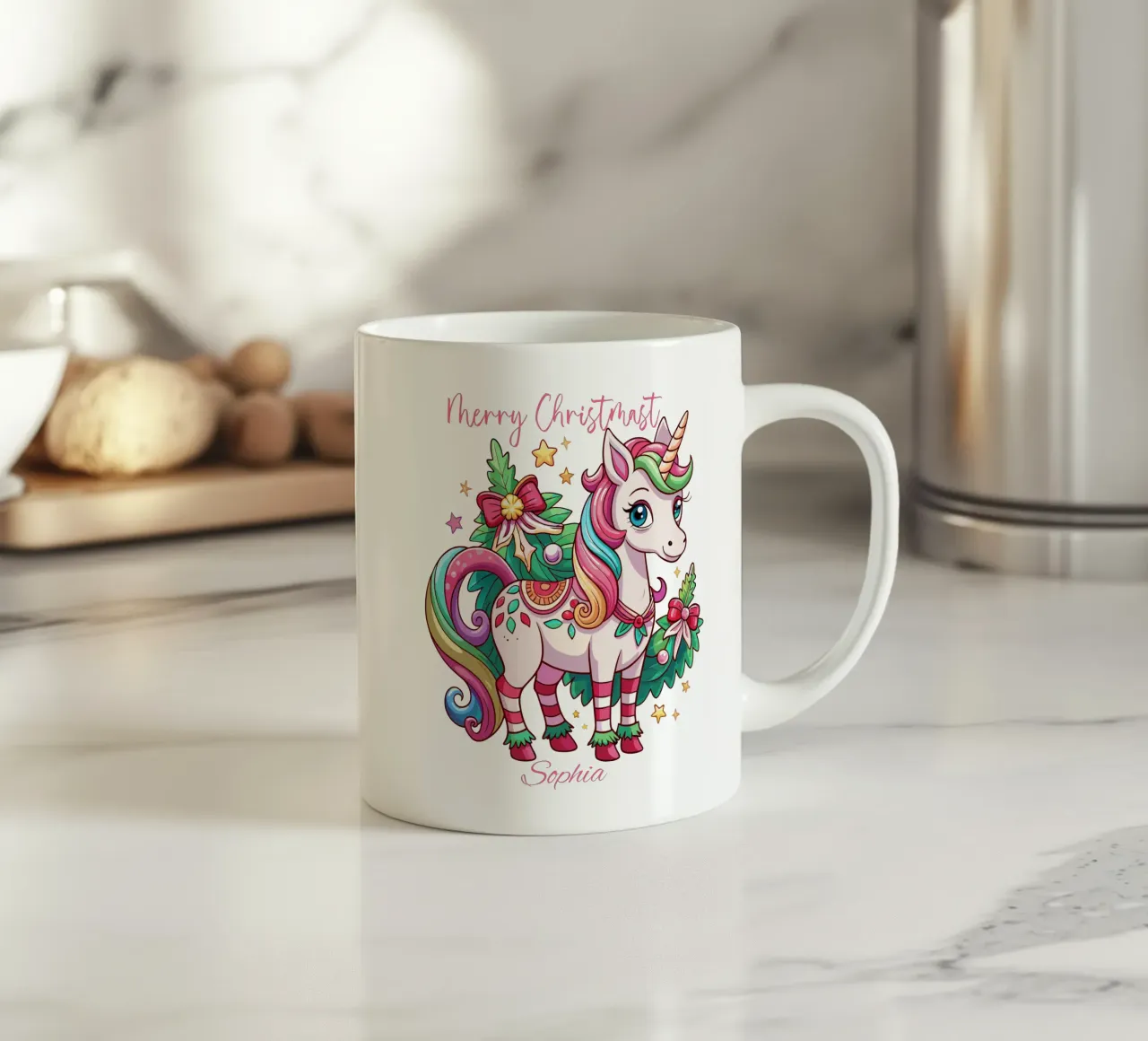 Magical Christmas Cute Unicorn - Add Custom Event and Name mug en céramique de Artnesia