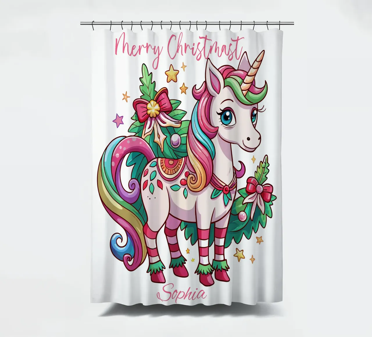 Magical Christmas Cute Unicorn - Add Custom Event and Name Duschvorhang von Artnesia
