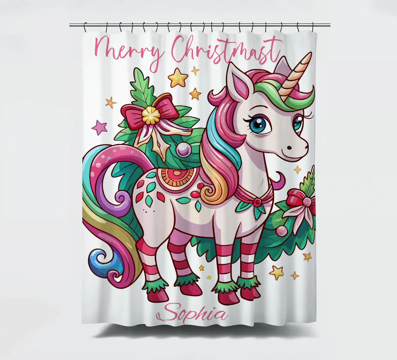 Magical Christmas Cute Unicorn - Add Custom Event and Name Duschvorhang von Artnesia