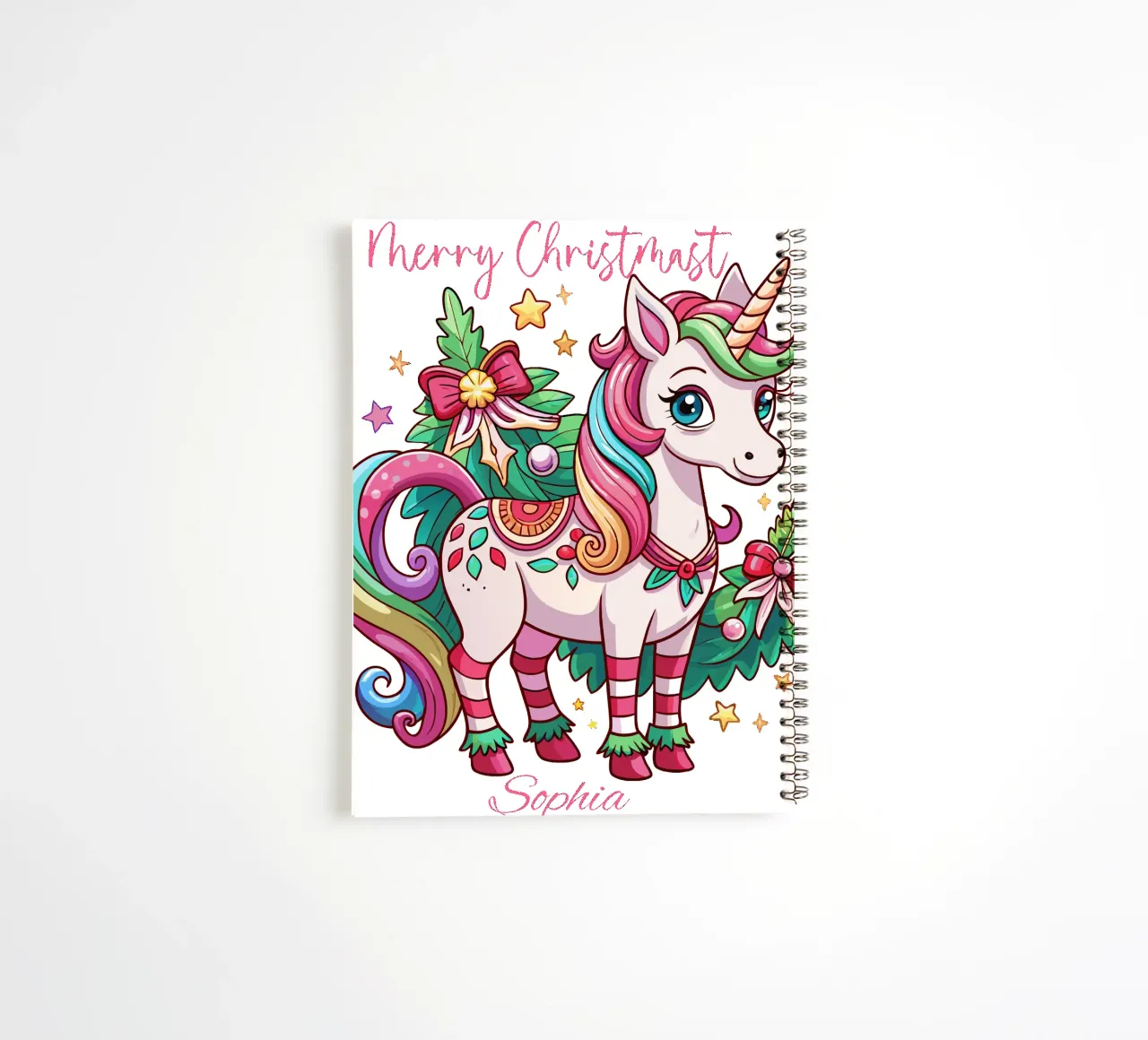 Magical Christmas Cute Unicorn - Add Custom Event and Name spiral notebook by Artnesia