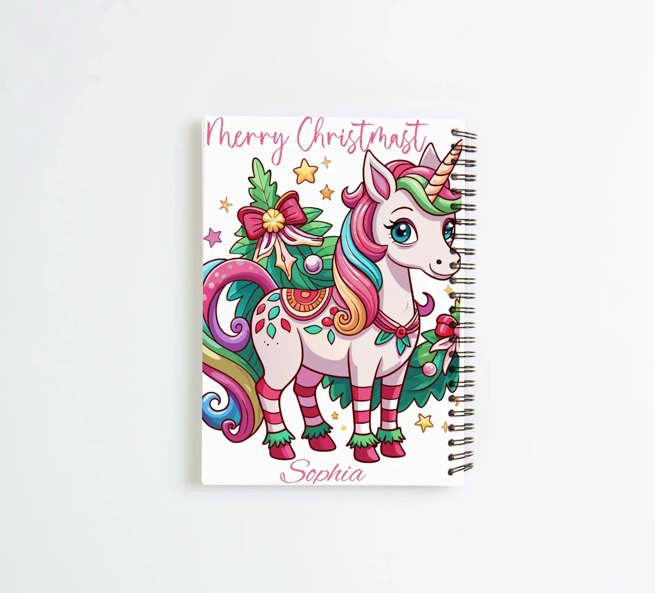 Magical Christmas Cute Unicorn - Add Custom Event and Name spiral notebook by Artnesia