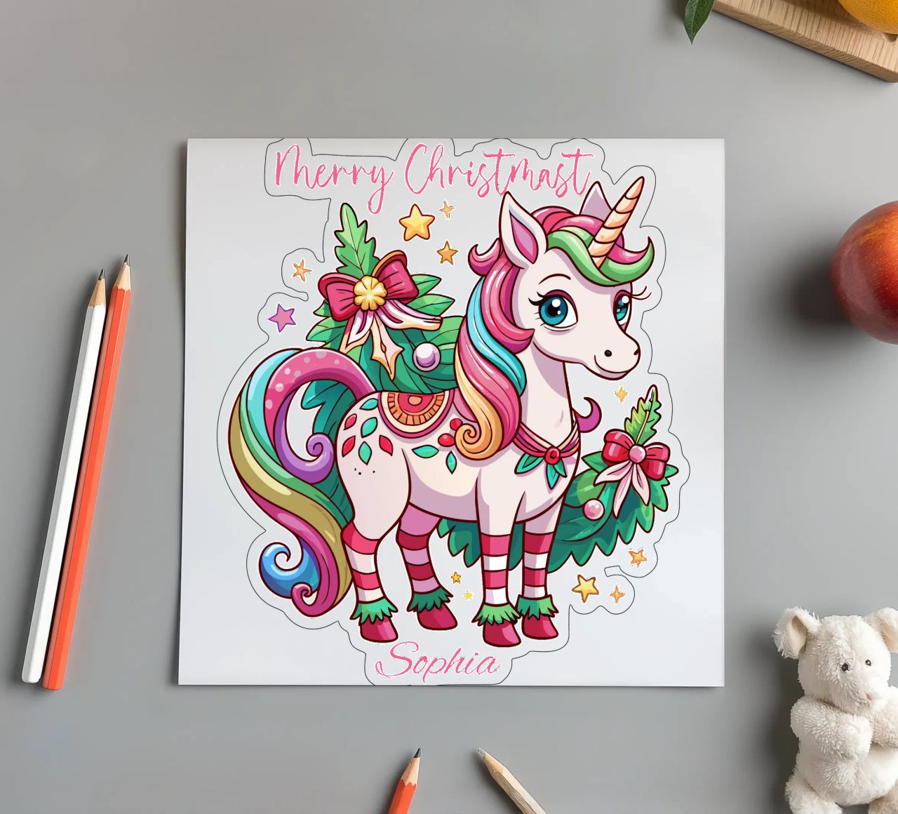 Magical Christmas Cute Unicorn - Add Custom Event and Name Stickerbogen von Artnesia