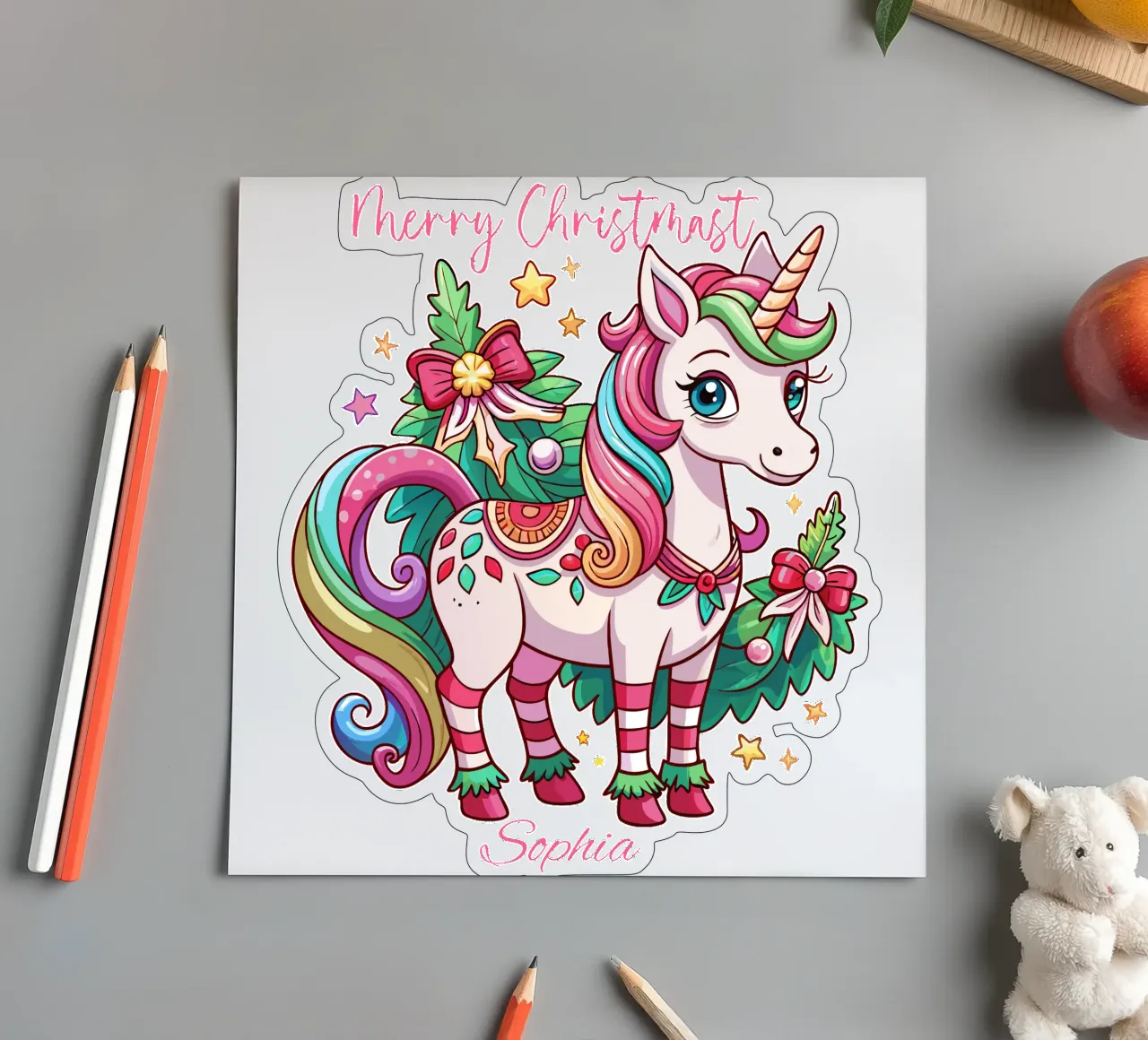 Magical Christmas Cute Unicorn - Add Custom Event and Name sticker sheet by Artnesia