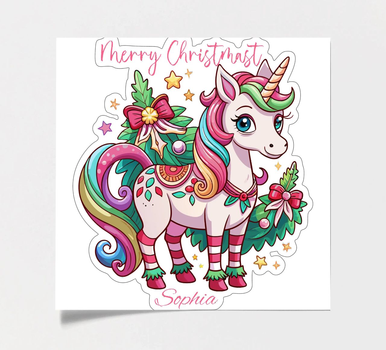Magical Christmas Cute Unicorn - Add Custom Event and Name Stickerbogen von Artnesia