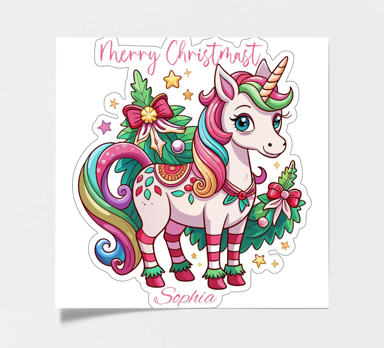 Magical Christmas Cute Unicorn - Add Custom Event and Name planche autocollant de Artnesia