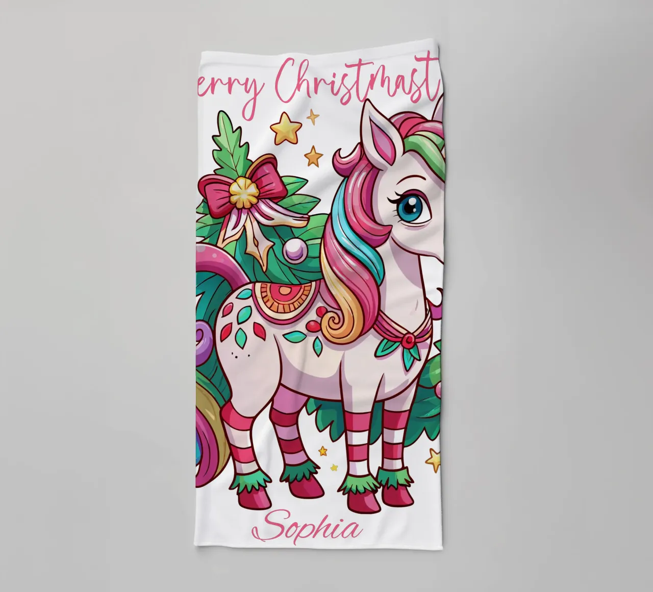 Magical Christmas Cute Unicorn - Add Custom Event and Name badhanddoek van Artnesia