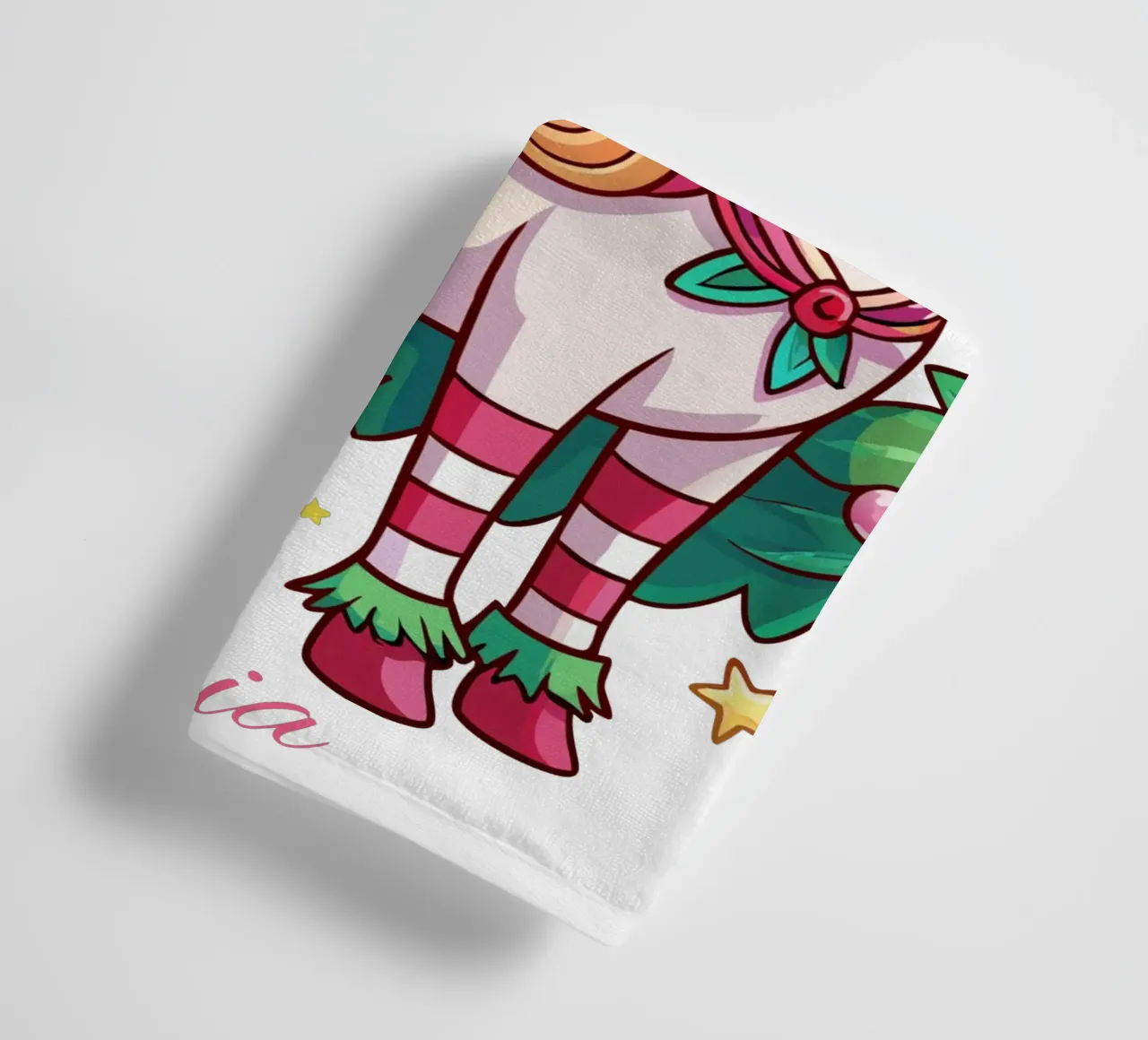 Magical Christmas Cute Unicorn - Add Custom Event and Name badhanddoek van Artnesia
