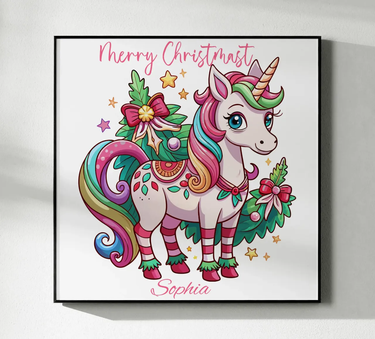 Magical Christmas Cute Unicorn - Add Custom Event and Name Acryl-Glas von Artnesia