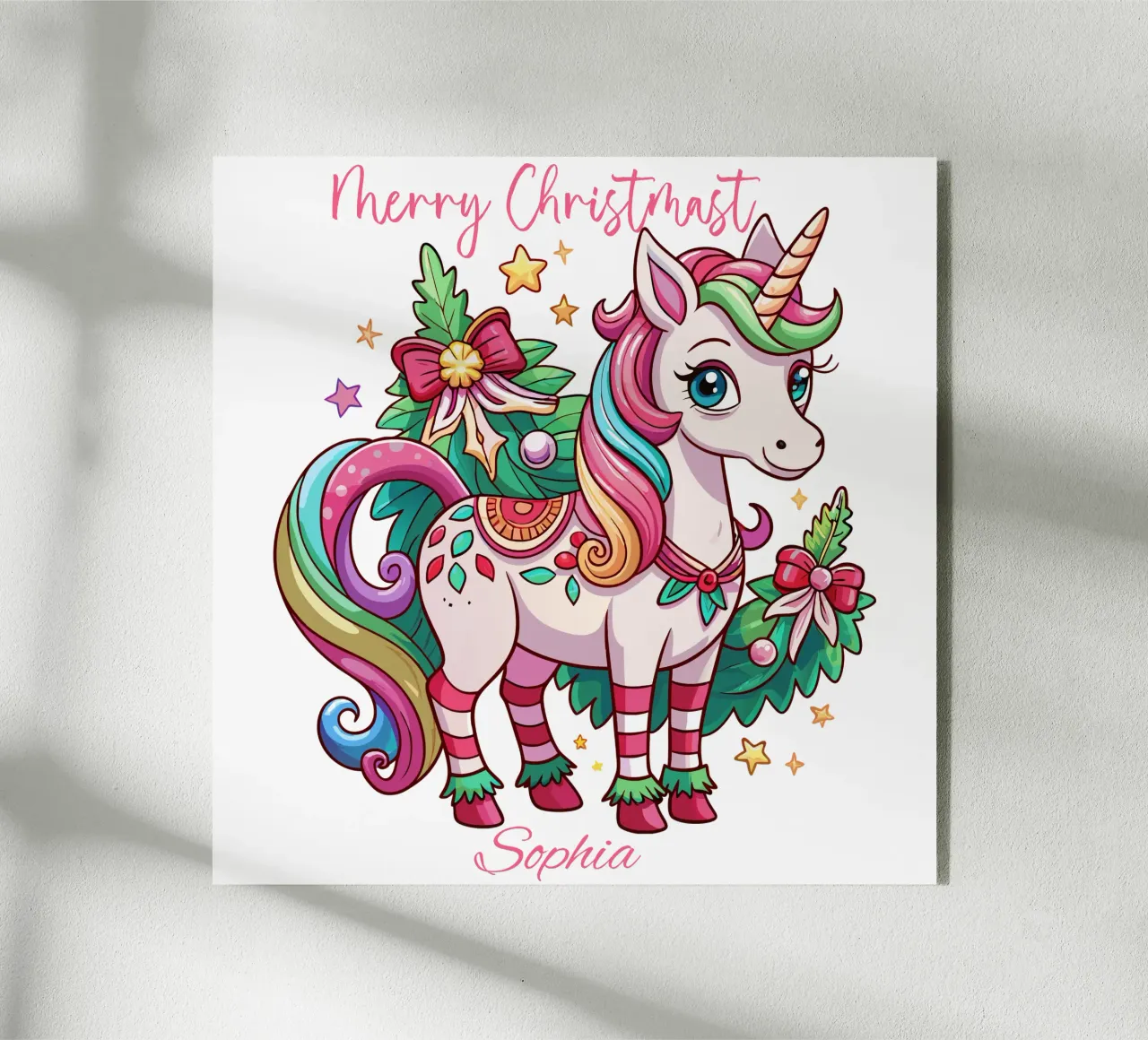 Magical Christmas Cute Unicorn - Add Custom Event and Name Acryl-Glas von Artnesia
