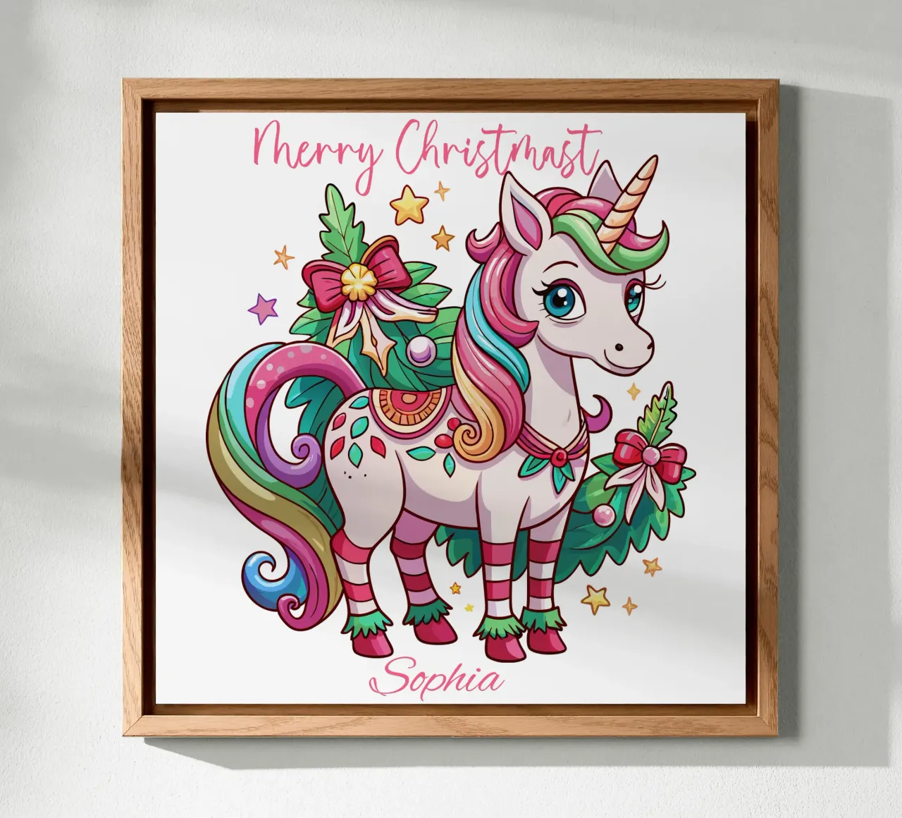 Magical Christmas Cute Unicorn - Add Custom Event and Name alluminio dibond da Artnesia