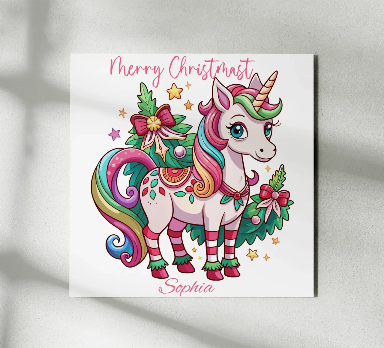 Magical Christmas Cute Unicorn - Add Custom Event and Name aluminium-dibond van Artnesia