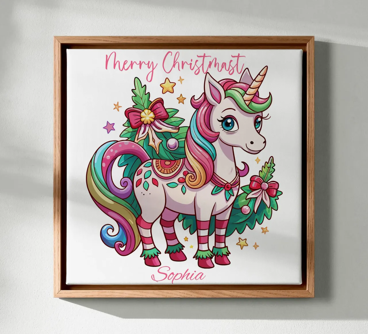 Magical Christmas Cute Unicorn - Add Custom Event and Name Leinwand von Artnesia