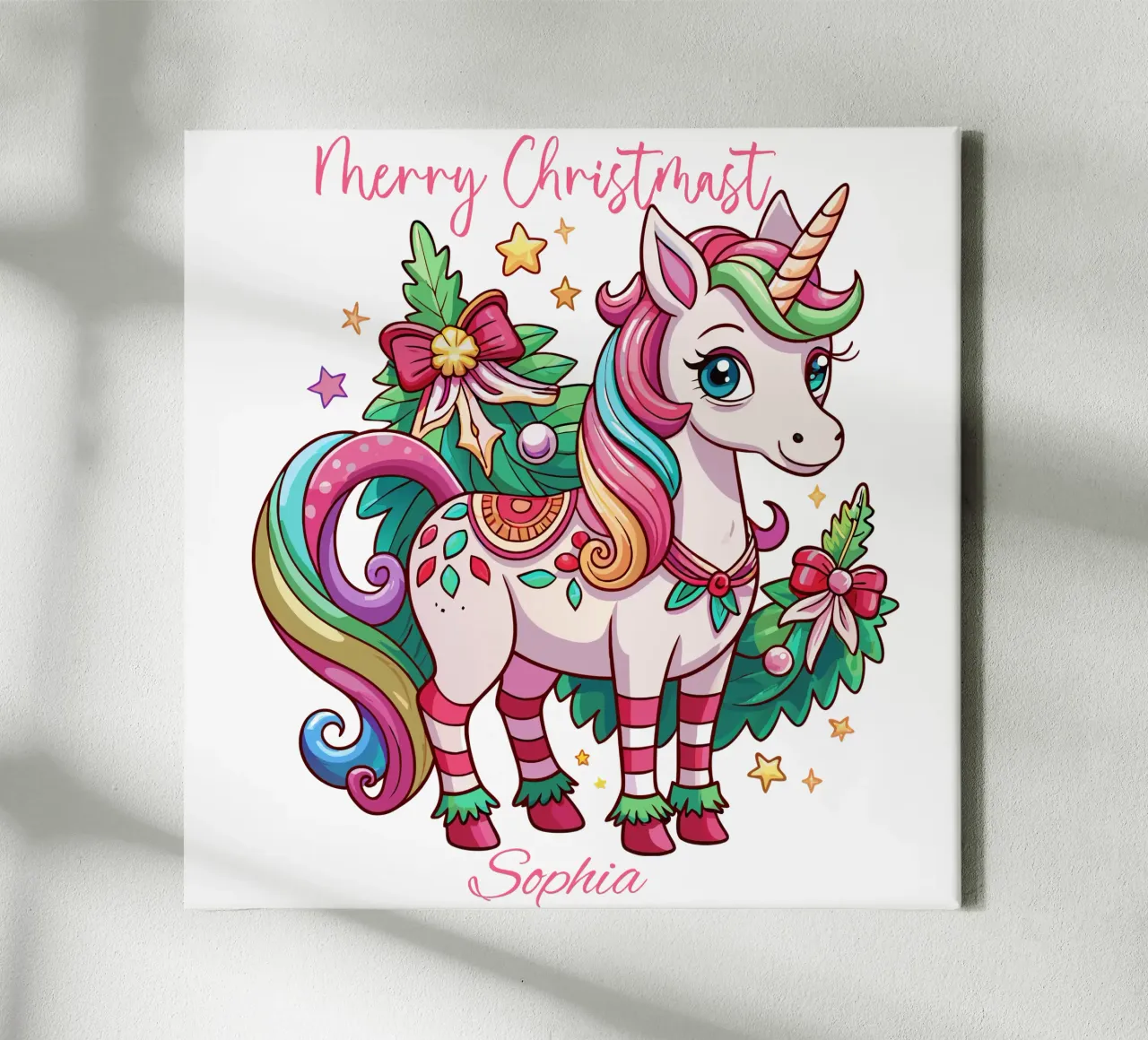Magical Christmas Cute Unicorn - Add Custom Event and Name Leinwand von Artnesia