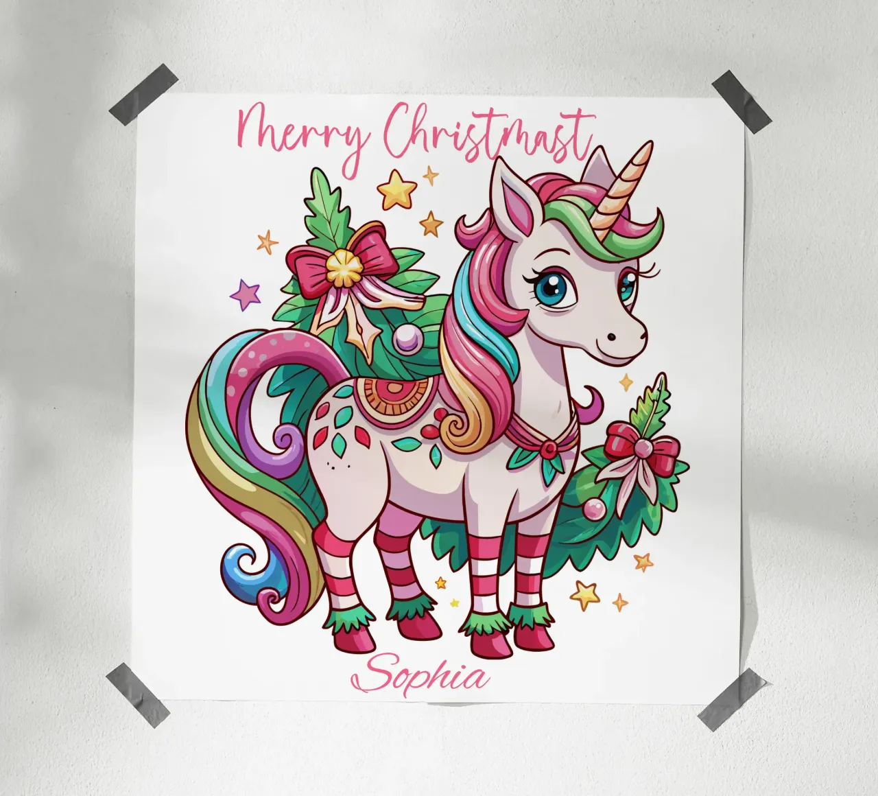 Magical Christmas Cute Unicorn - Add Custom Event and Name poster de Artnesia