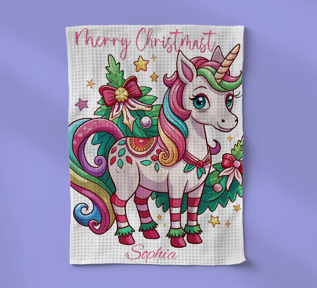 Magical Christmas Cute Unicorn - Add Custom Event and Name canovaccio da cucina da Artnesia
