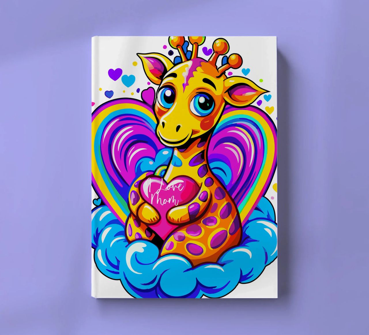 Cute Giraffe Hugging a Heart Pillow on a Cloud - Add Name notebook by Artnesia