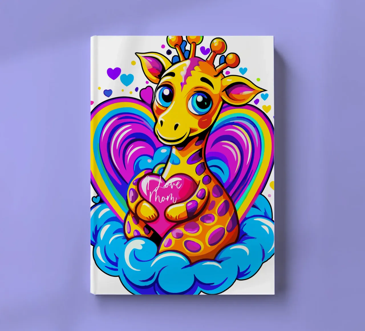 Cute Giraffe Hugging a Heart Pillow on a Cloud - Add Name notebook by Artnesia