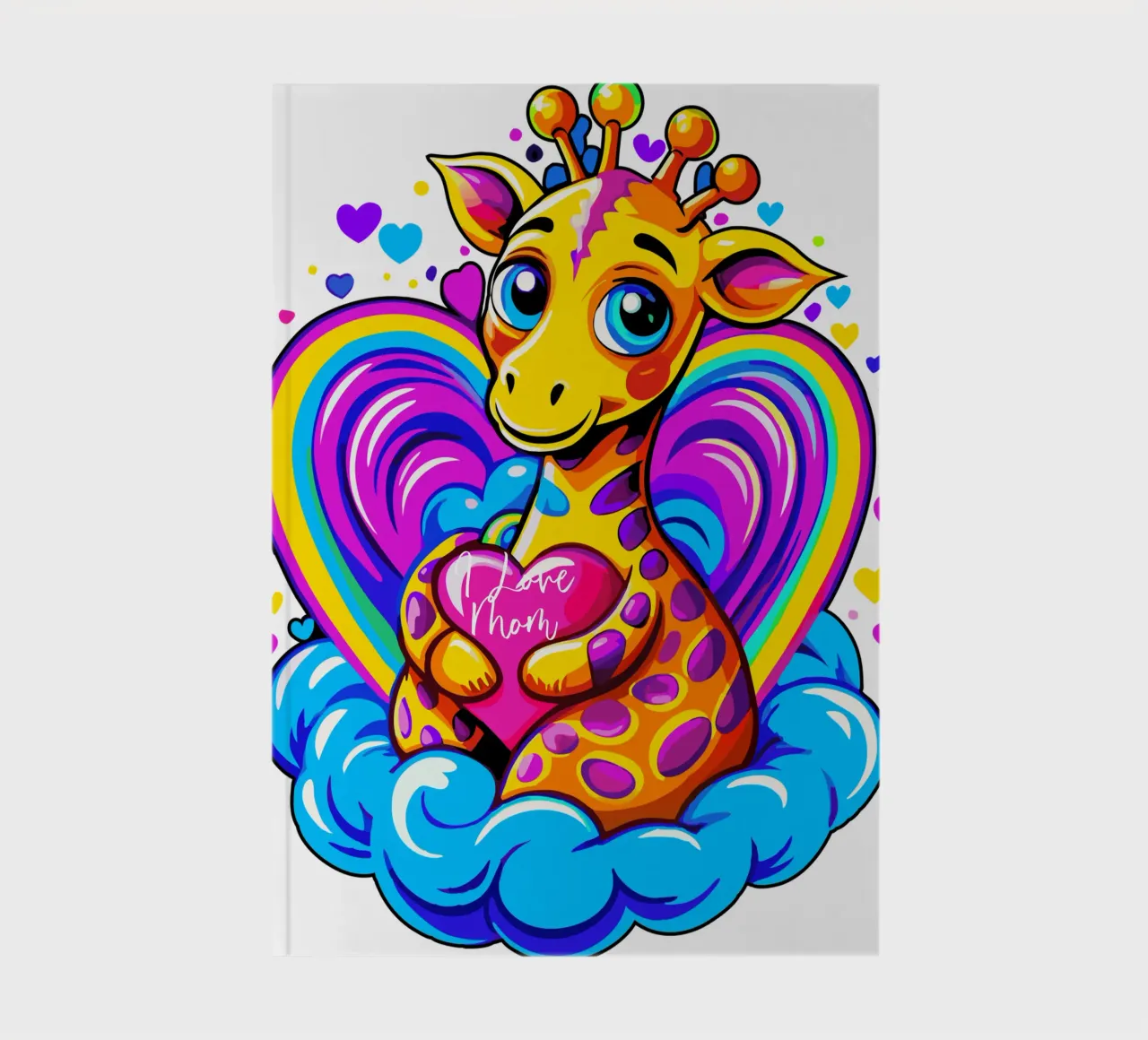 Cute Giraffe Hugging a Heart Pillow on a Cloud - Add Name notebook by Artnesia